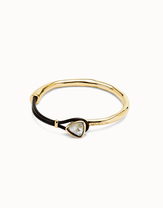 Bangle bracelet with leather and multicolor crystal Gold