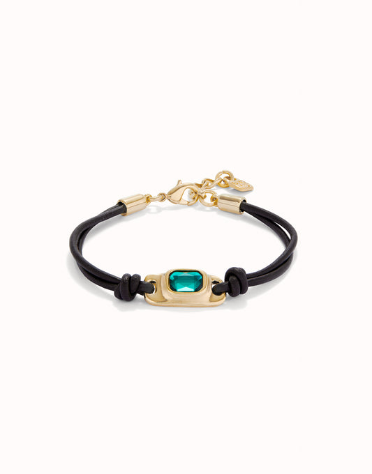 Uno Leather Bracelet With Green Crystal