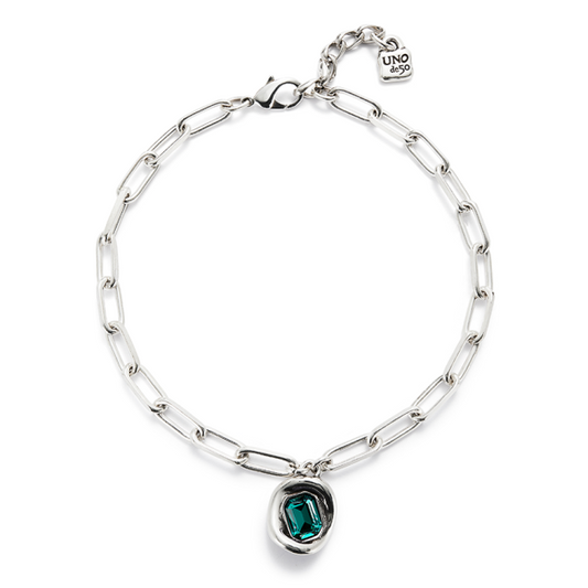 Uno Silver Necklace With Green Pendant