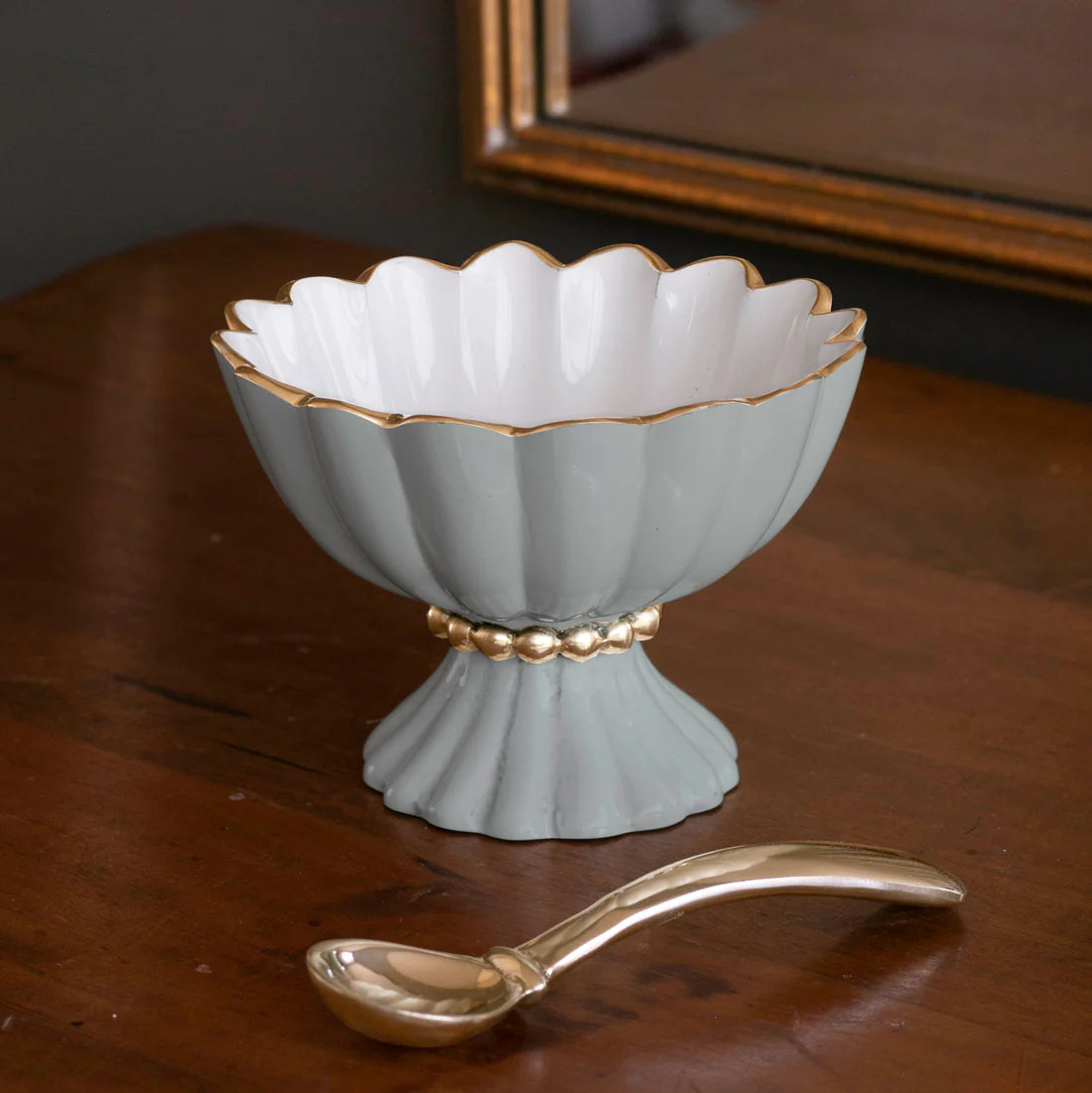 ENCANTO Vienna Mini Pedestal with Spoon (Slate and White)