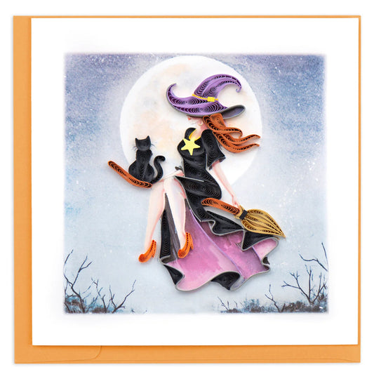 Quilling Card Witch on Broomstick