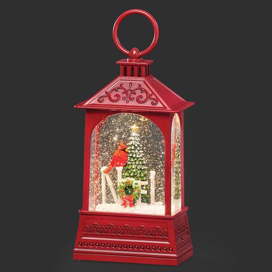 Confetti Lites Lighted Swirl Red Lantern with Cardinal Noel Scene