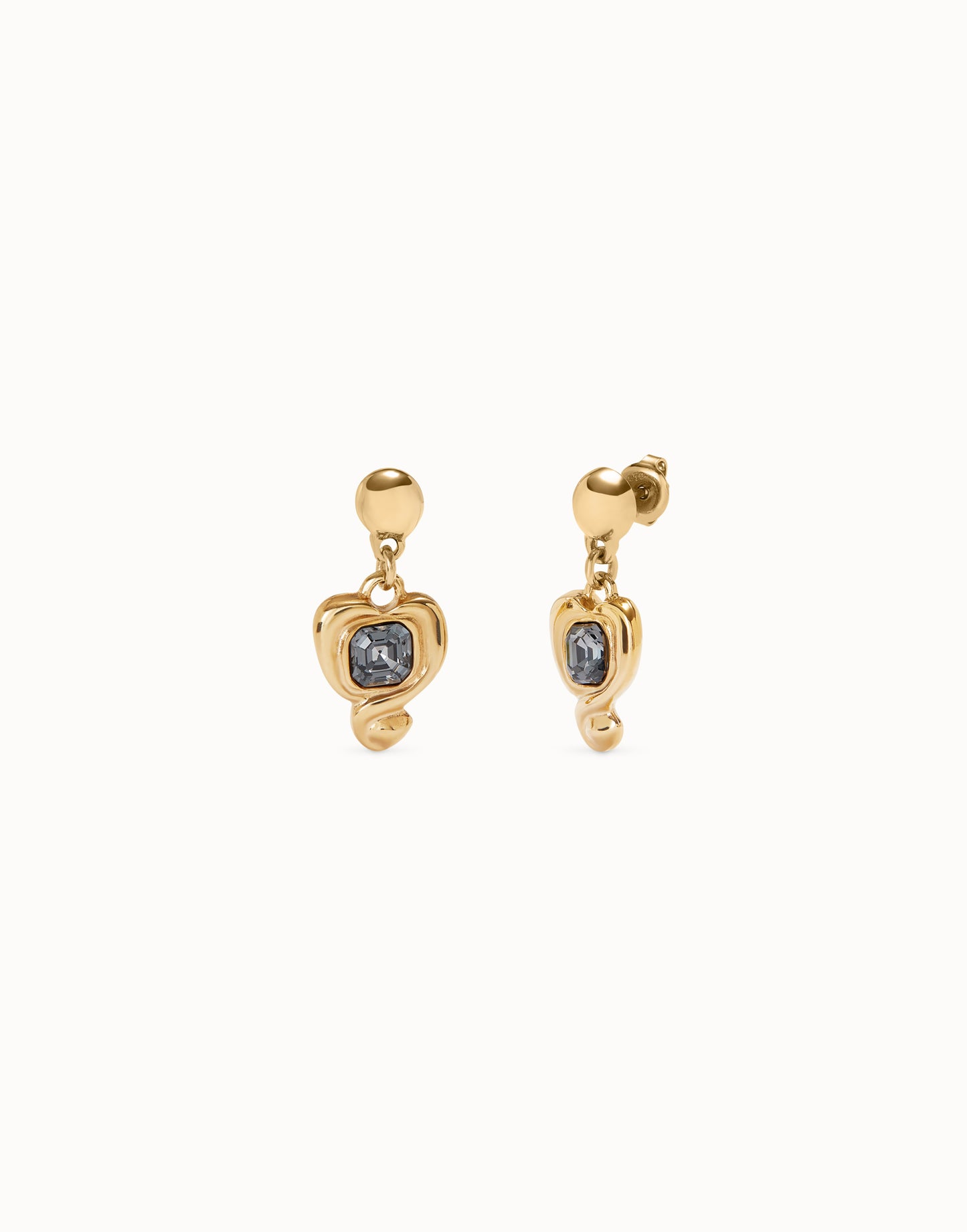 Uno Drop Earrings With A Heart And Black Crystal