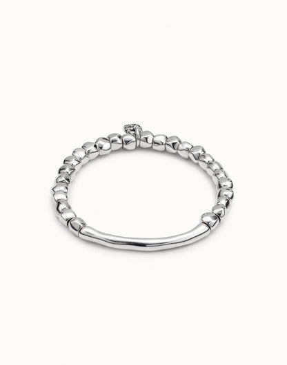 UNOde50 Beaded Stretch Bracelet With Tubular Piece - Silver