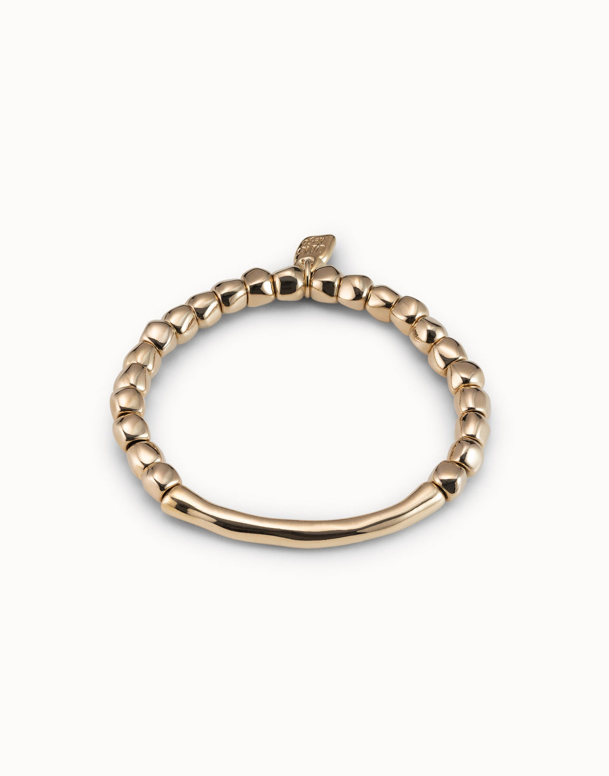 UNOde50 Beaded Stretch Bracelet With Tubular Piece - Gold