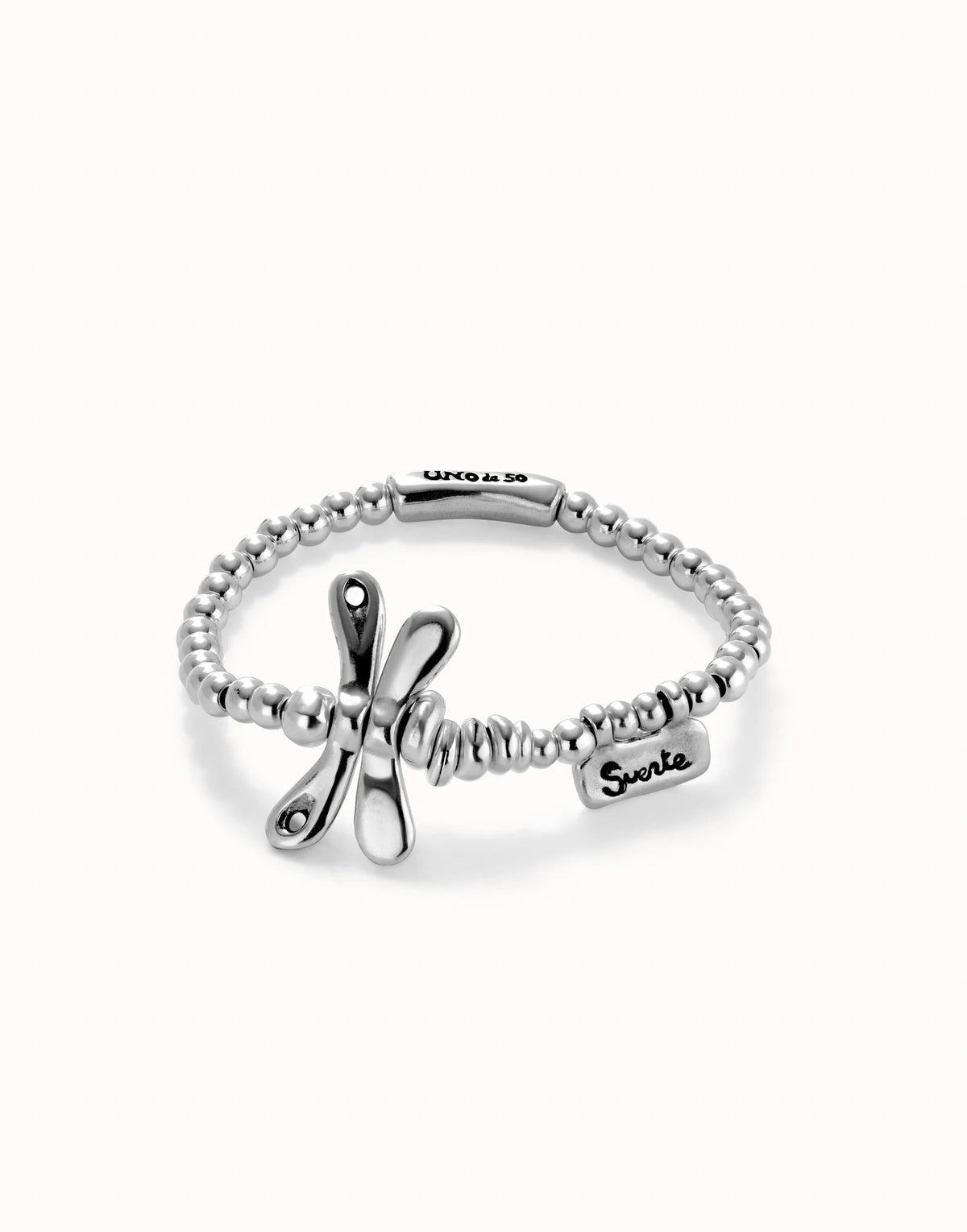 UNOde50 Beaded Stretch Bracelet With A Dragonfly - Silver