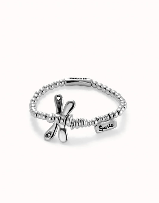 UNOde50 Beaded Stretch Bracelet With A Dragonfly - Silver