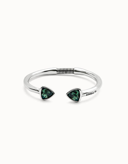 Uno Cuff bracelet with two green crystals Silver