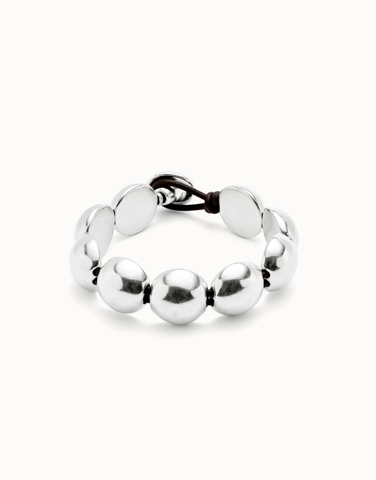 UNOde50 Leather Bracelet With Small Round Beads - Silver
