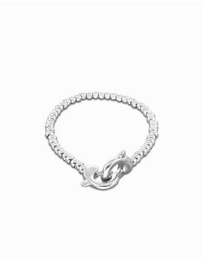 UNOde50 Small Beads Bracelet With Interlocking Carabiner - Silver