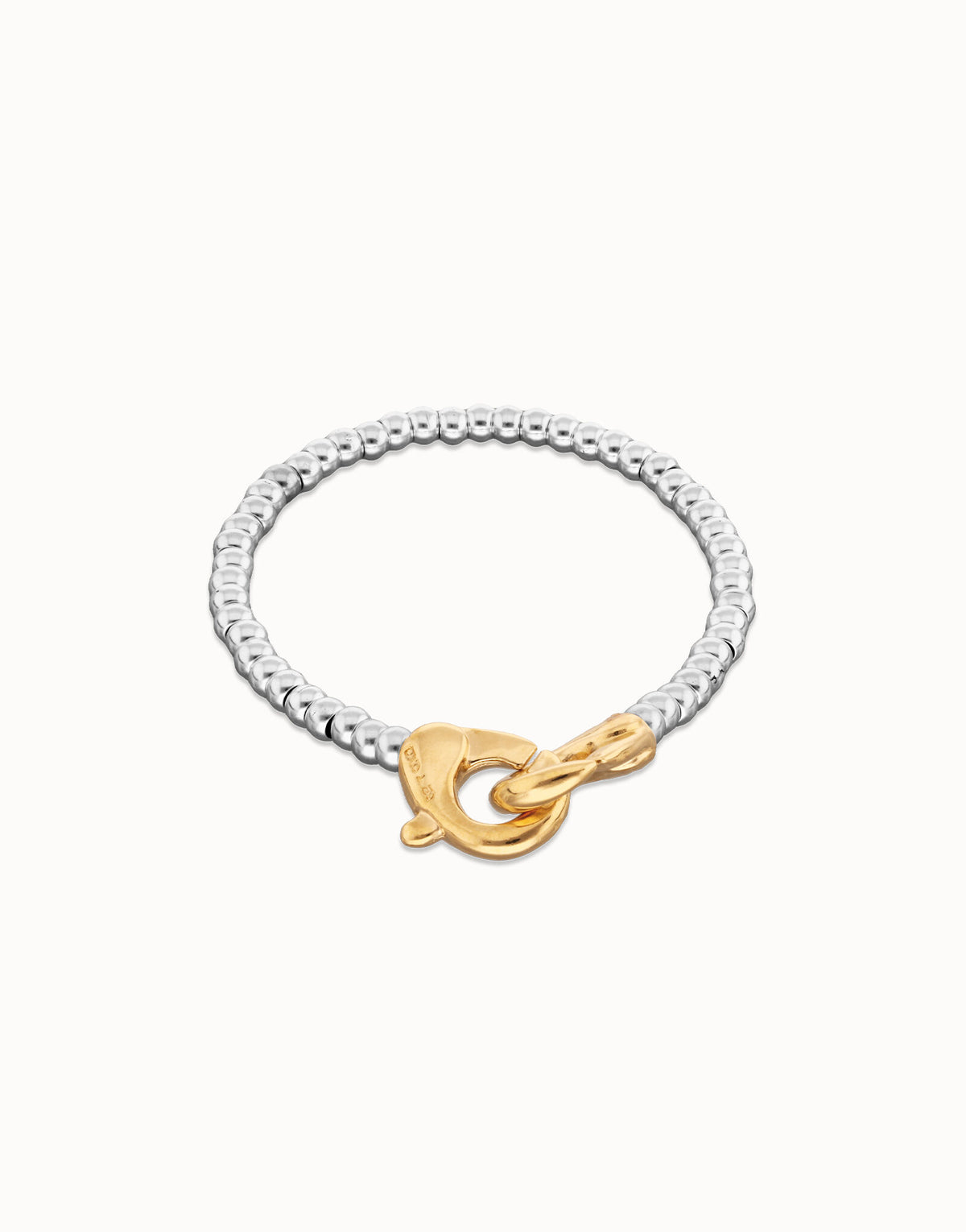 UNOde50 Small Beads Bracelet With Interlocking Carabiner - Gold & Silver