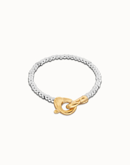 UNOde50 Small Beads Bracelet With Interlocking Carabiner - Gold & Silver