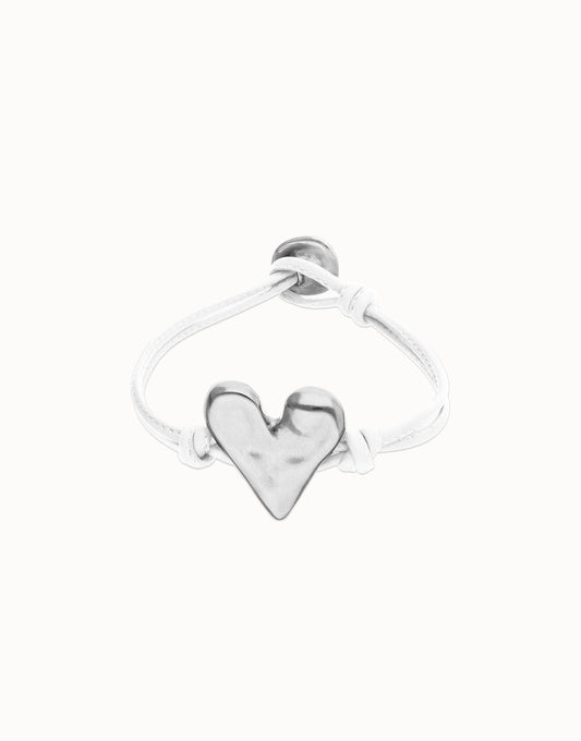 UNOde50 Leather Bracelet With Heart Detail - White / Silver