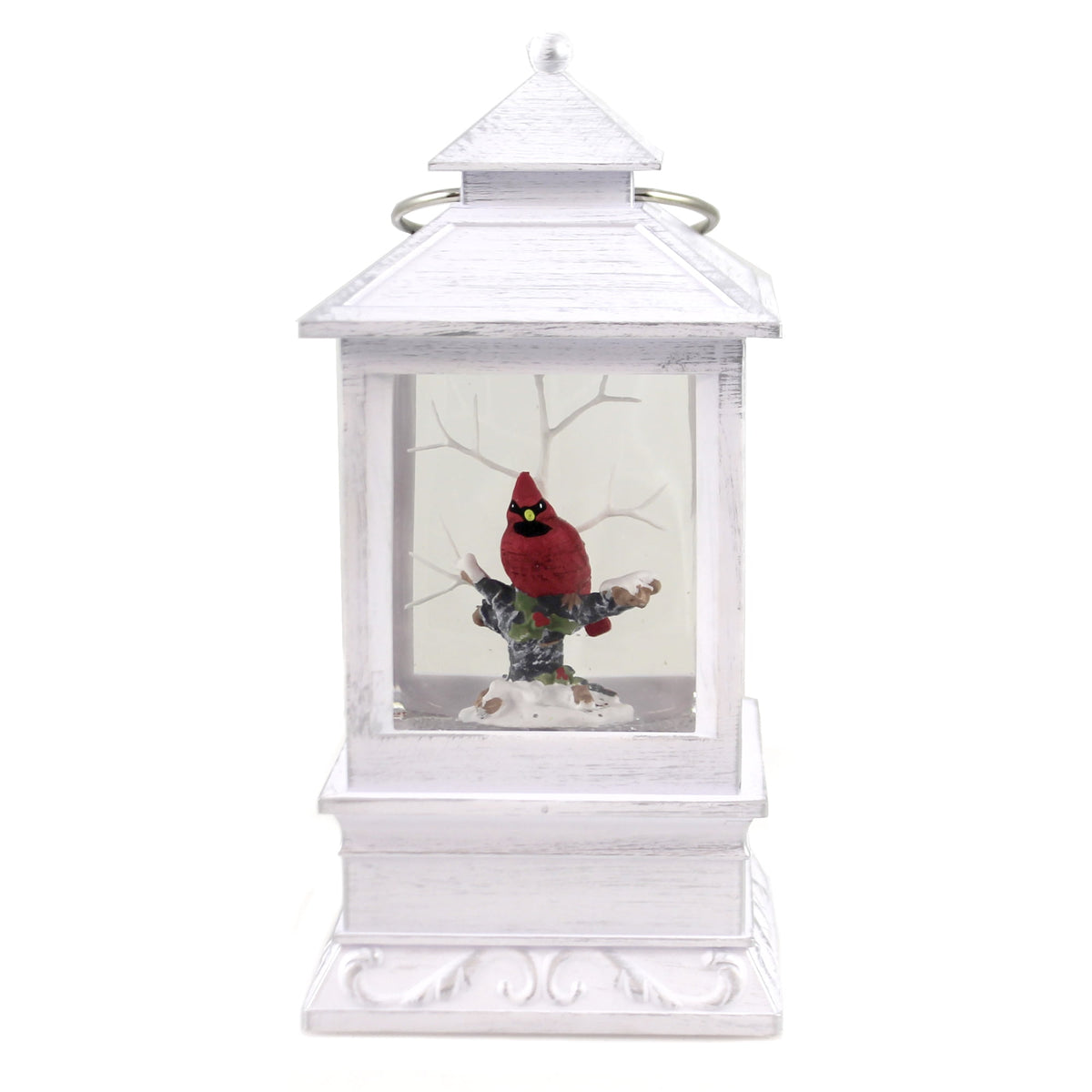 Roman LED Swirl Lantern with Cardinal Tree, 8.5", Grey