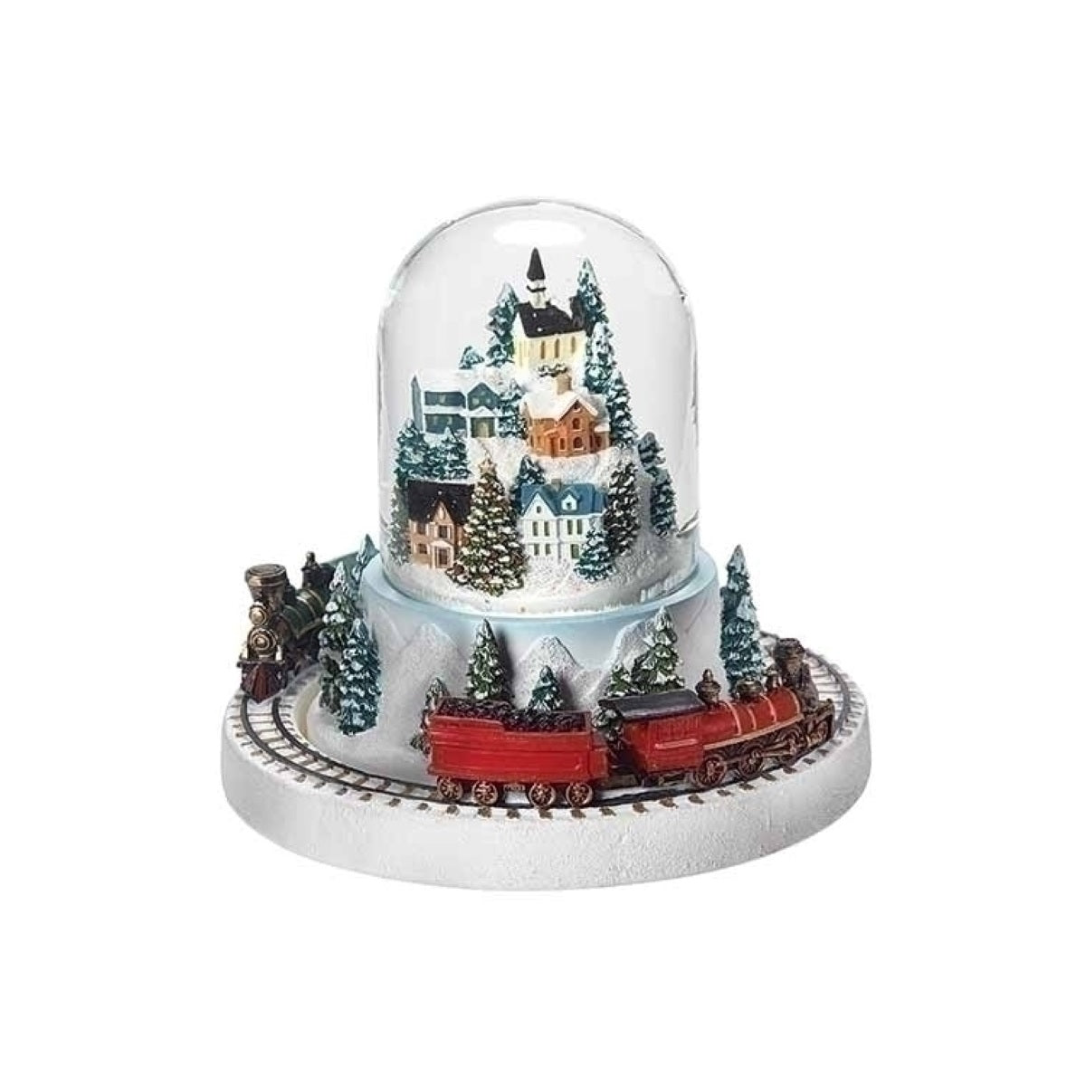 Roman Musical Village with Train Christmas Snow Globe, 6.5"H